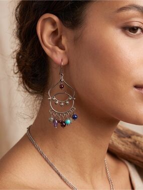 Multicolor Gemstone Silver Chandelier Earrings